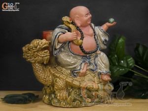 Chậu tượng Di Lạc Long Quy men rạn, cao 38cm