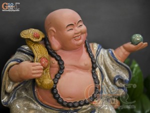 Chậu tượng Di Lạc Long Quy men rạn, cao 38cm