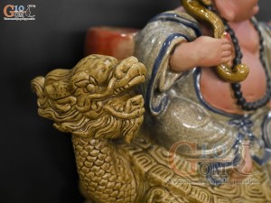 Chậu tượng Di Lạc Long Quy men rạn, cao 38cm