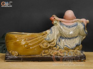 Chậu tượng Di Lạc men rạn kéo túi Tài Lộc, 39x22cm