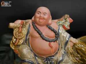 Chậu tượng Di Lạc men rạn kéo túi Tài Lộc, 39x22cm