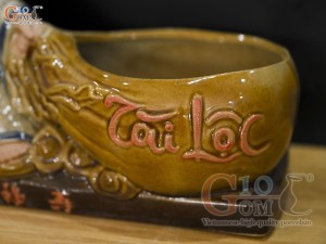 Chậu tượng Di Lạc men rạn kéo túi Tài Lộc, 39x22cm