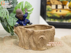 Chậu tượng trồng cây dáng Chú Tiểu luyện võ thế 2, đường kính 13cm