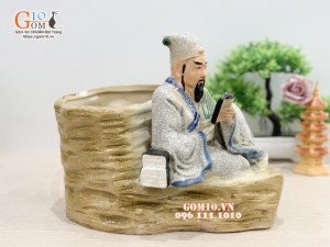Chậu tượng gốm Khổng Minh đọc sách, đường kính 20cm