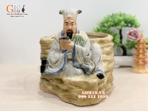 Chậu tượng gốm Khổng Minh đọc sách, đường kính 20cm