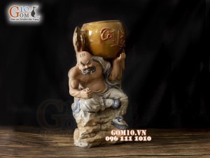 Chậu tượng trồng cây dáng Lỗ Chí Thâm say rượu đại náo, men rạn cao 41cm 