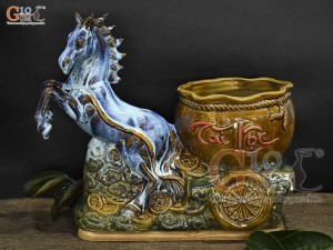 Chậu tượng gốm Mã Đáo Thành Công men hỏa biến , dài 44cm