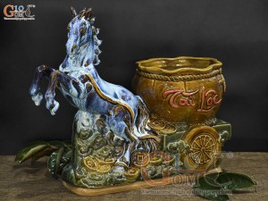 Chậu tượng gốm Mã Đáo Thành Công men hỏa biến , dài 44cm