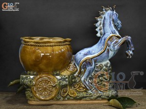 Chậu tượng gốm Mã Đáo Thành Công men hỏa biến , dài 44cm