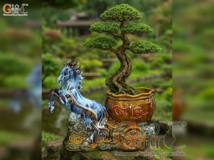 Chậu tượng gốm Mã Đáo Thành Công men hỏa biến , dài 44cm