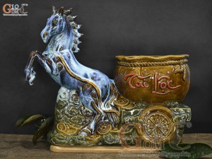 Chậu tượng gốm Mã Đáo Thành Công men hỏa biến , dài 44cm