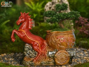 Chậu tượng gốm Mã Đáo Thành Công men màu đỏ , dài 44cm