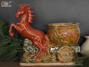 Chậu tượng gốm Mã Đáo Thành Công men màu đỏ , dài 44cm