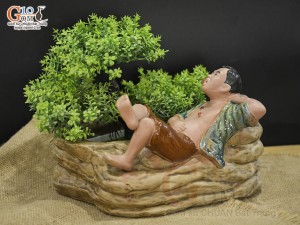 Chậu tượng há miệng chờ sung men màu 22x23cm