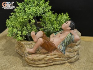 Chậu tượng há miệng chờ sung men màu 22x23cm