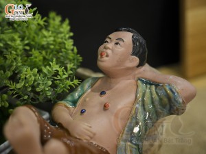 Chậu tượng há miệng chờ sung men màu 22x23cm