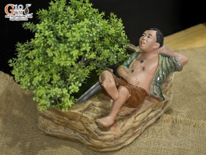 Chậu tượng há miệng chờ sung men màu 22x23cm