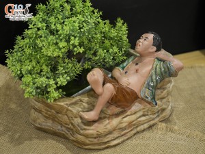 Chậu tượng há miệng chờ sung men màu 22x23cm