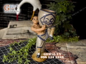 Chậu tượng trồng cây dáng La Hán Lộc Phát men rạn, cao 38cm