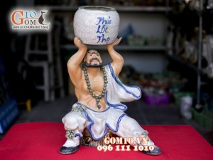 Chậu tượng trồng cây dáng Lỗ Trí Thâm nâng vò, cao 56cm