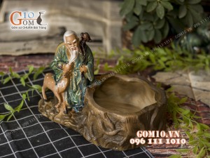 Chậu tượng trồng cây dáng Lộc Thọ men bóng, cao 21cm