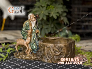 Chậu tượng trồng cây dáng Lộc Thọ men bóng, cao 21cm