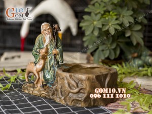 Chậu tượng trồng cây dáng Lộc Thọ men bóng, cao 21cm Chậu tượng trồng cây dáng Lộc Thọ men bóng, cao 21cm