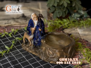 Chậu tượng trồng cây dáng Lộc Thọ men bóng, cao 21cm