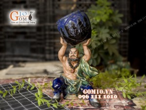 Chậu tượng trồng cây dáng Lỗ Trí Thâm nâng vò cao men bóng, cao 35cm