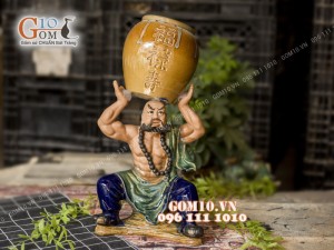 Chậu tượng trồng cây dáng Lỗ Trí Thâm nâng vò men bóng, cao 45cm