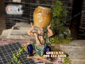 Chậu tượng trồng cây dáng Lỗ Trí Thâm nâng vò men bóng, cao 45cm