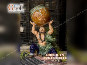 Chậu tượng trồng cây dáng Lỗ Trí Thâm nâng vò Tài Lộc men bóng, cao 34cm