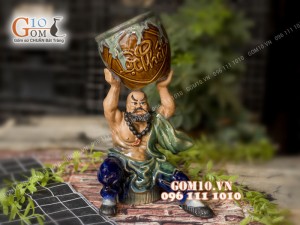 Chậu tượng trồng cây dáng Lộc Phát men bóng, cao 34cm