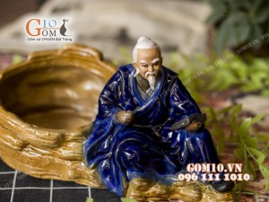 Chậu tượng trồng cây dáng Lý Bạch men bóng, cao 18cm