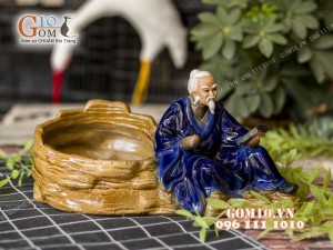 Chậu tượng trồng cây dáng Lý Bạch men bóng, cao 18cm