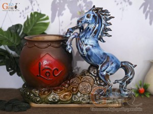 Chậu tượng Mã Đáo Thành Công men hỏa biến, dài 44cm