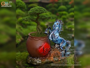 Chậu tượng Mã Đáo Thành Công men hỏa biến, dài 44cm