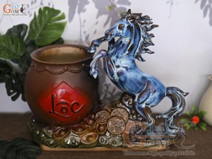 Chậu tượng Mã Đáo Thành Công men hỏa biến, dài 44cm