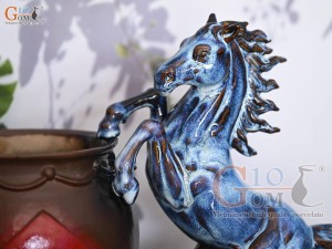 Chậu tượng Mã Đáo Thành Công men hỏa biến, dài 44cm