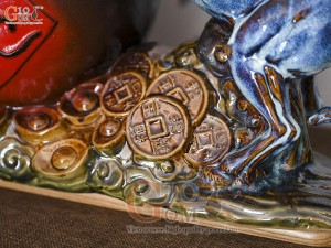 Chậu tượng Mã Đáo Thành Công men hỏa biến, dài 44cm