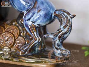 Chậu tượng Mã Đáo Thành Công men hỏa biến, dài 44cm