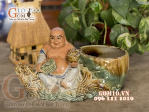 Chậu tượng trồng cây men rạn dáng Di Lạc cưỡi Cá Chép Hóa Rồng Chậu tượng trồng cây men rạn dáng Di Lạc cưỡi Cá Chép Hóa Rồng