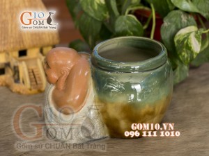 Chậu tượng trồng cây men rạn dáng Di Lạc no đủ, 19x13cm