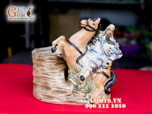 Chậu tượng trồng cây dáng Quan Công cưỡi ngựa, 25 x 23cm