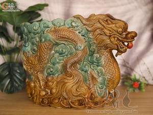 Chậu tượng rồng nhả ngọc men bóng dài 42cm