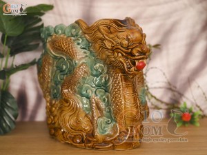 Chậu tượng rồng nhả ngọc men bóng dài 42cm