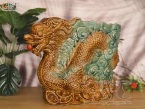 Chậu tượng rồng nhả ngọc men bóng dài 42cm