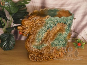 Chậu tượng rồng nhả ngọc men bóng dài 42cm