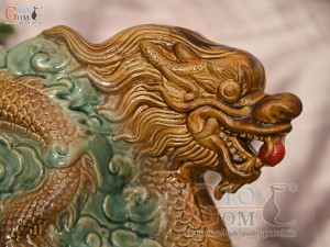 Chậu tượng rồng nhả ngọc men bóng dài 42cm