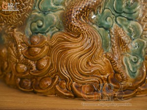 Chậu tượng rồng nhả ngọc men bóng dài 42cm